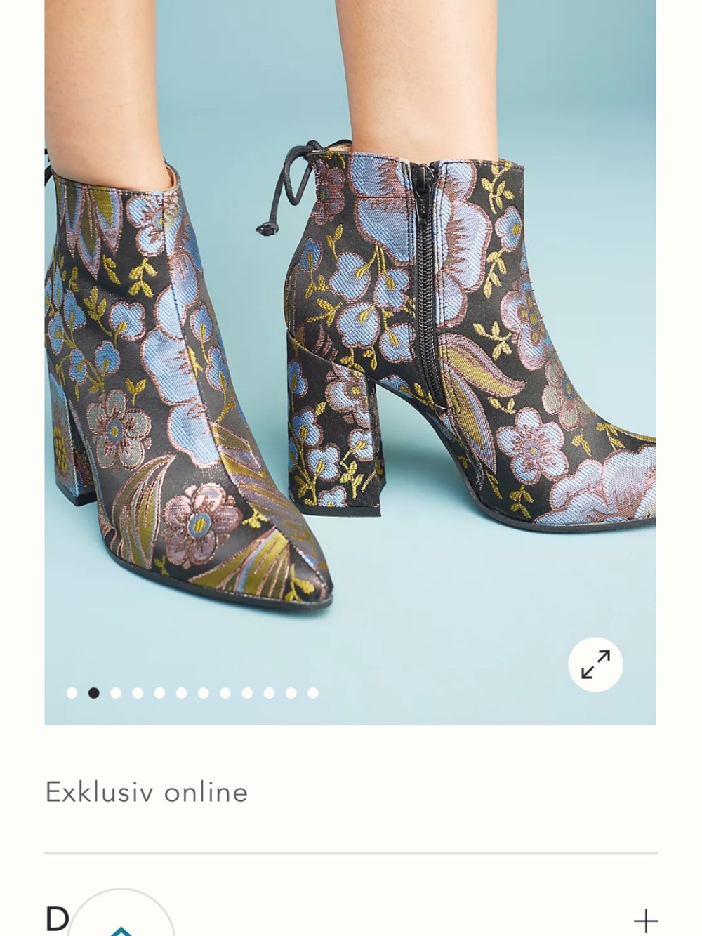 Anthropologie Black Floral Jacquard Block Heel Ankle Boots